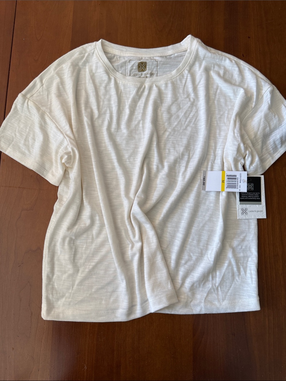 Cable & Gauge Women's Short Sleeve Crewneck Tee - Cream/White